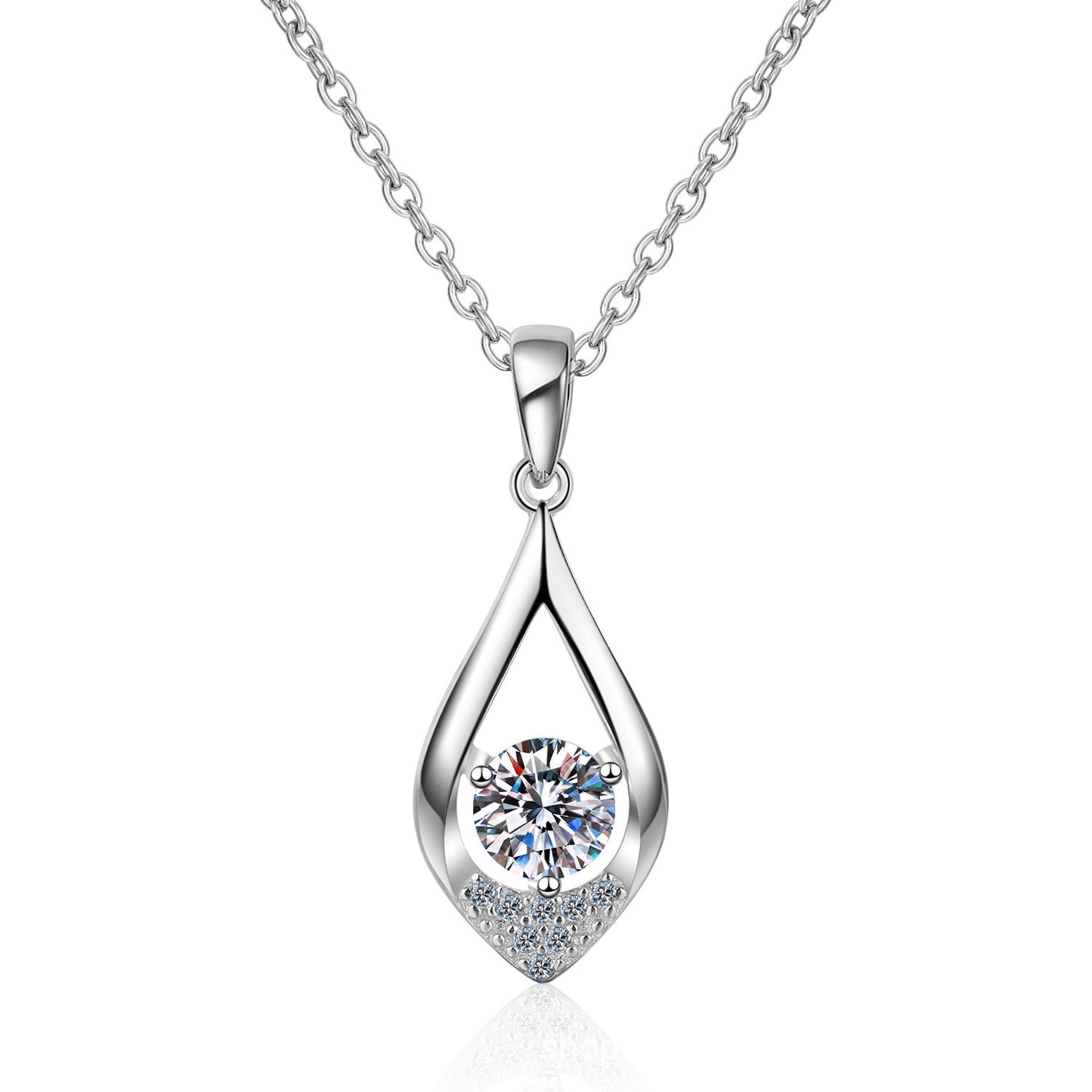 925 Sterling Silver Moissanite Drop Pendant Necklace