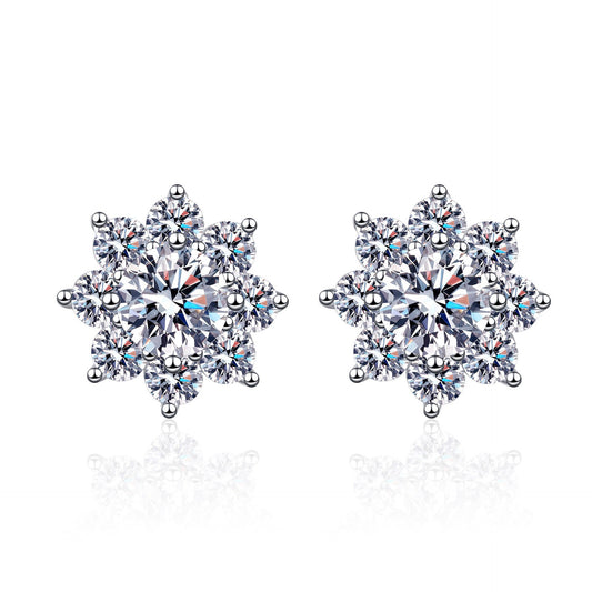 925 Sterling Silver Moissanite Flower Stud Earrings