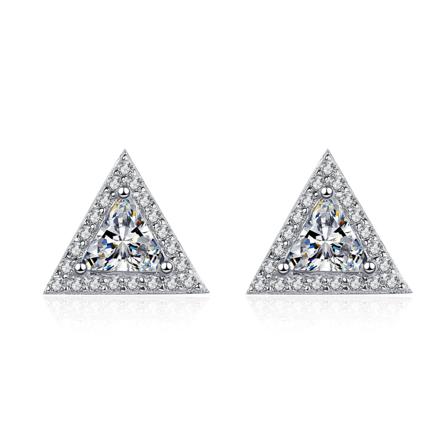 925 Sterling Silver Triangle Halo Moissanite Stud Earrings