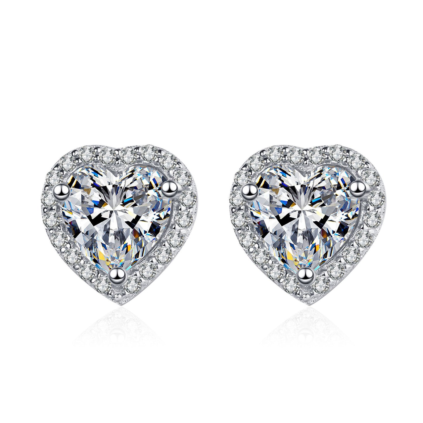 925 Sterling Silver Heart Moissanite Post Earrings