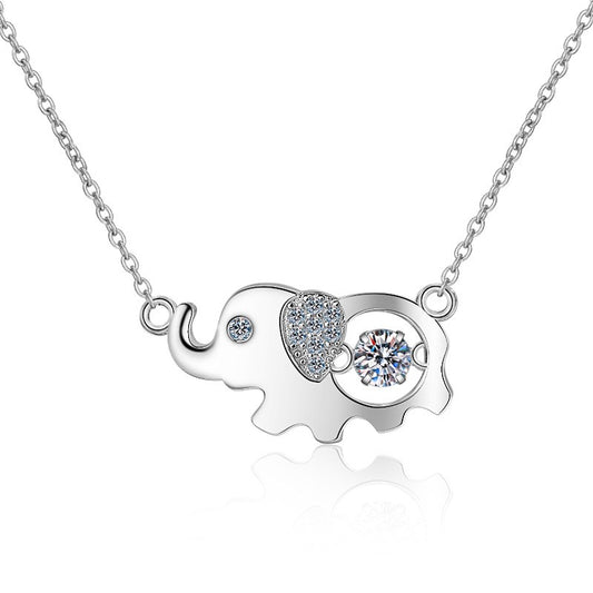 925 Sterling Silver Dancing Moissanite Elephant Necklace