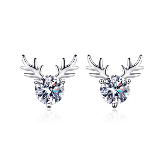 925 Sterling Silver Moissanite Elk Stud Earrings