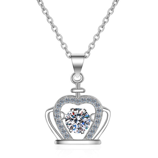 925 Sterling Silver Crown Moissanite Pendant Necklace