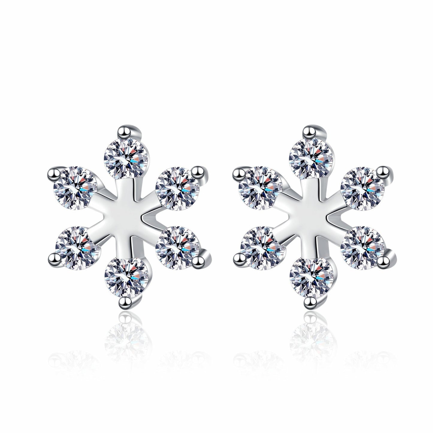 925 Sterling Silver Moissanite Snowflake Stud Earrings