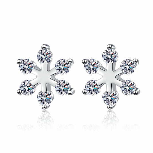 925 Sterling Silver Moissanite Snowflake Stud Earrings