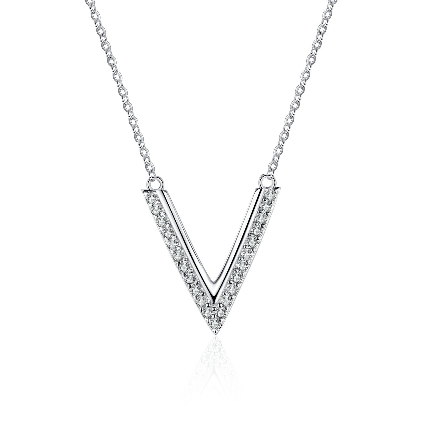 925 Sterling Silver Moissanite Letter V Necklace