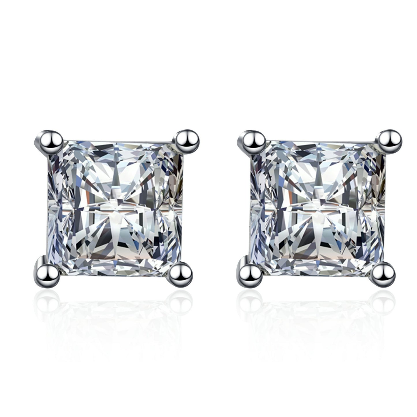 925 Sterling Silver Square Moissanite Classical Stud Earrings