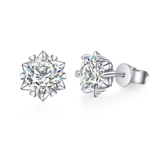 925 Sterling Silver Round Moissanite Heart Stud Earrings