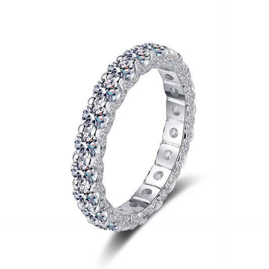 925 Sterling Silver Moissanite Tennis Fixed Ring