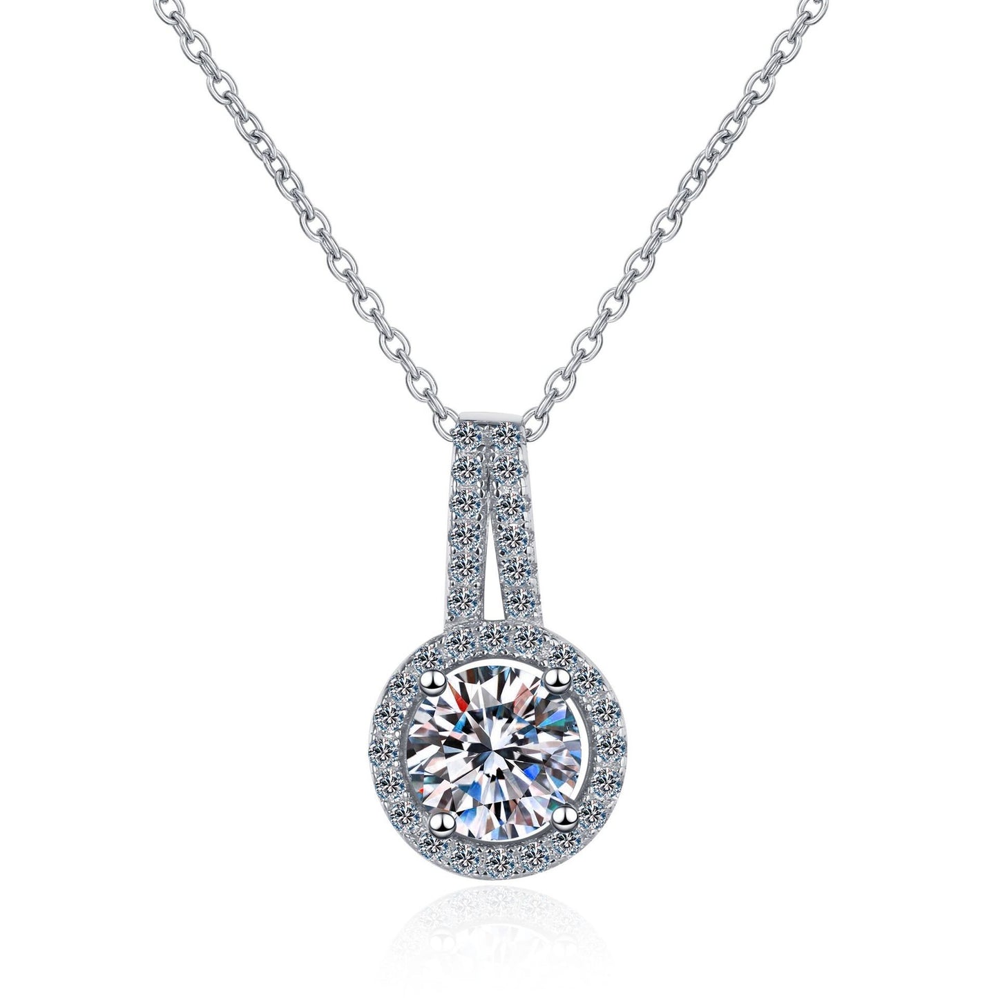 925 Sterling Silver Fashion Moissanite Round Pendant Necklace