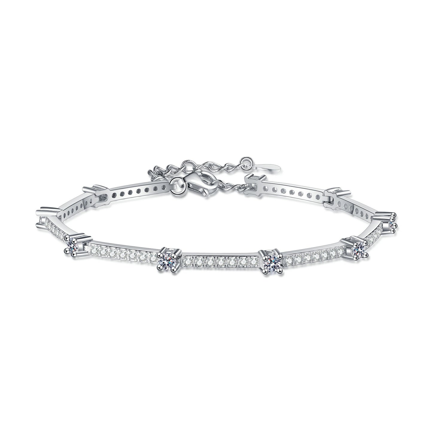 925 Sterling Silver Moissanite Extension Chain Bracelet with White Gold Plated for Women Girls