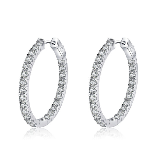 925 Sterling Silver Big Hoop Full Moissanite Earrings