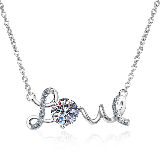 925 Sterling Silver Moissanite LOVE Necklace