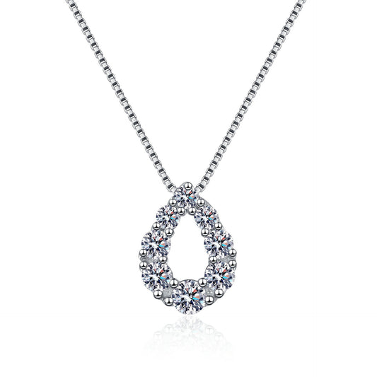 925 Sterling Silver Moissanite Drop Halo Necklace