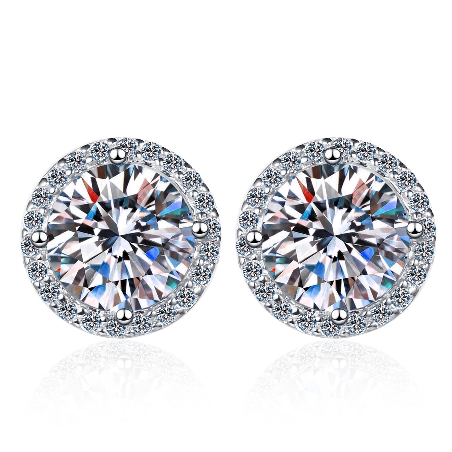 925 Sterling Silver Round Moissanite Bezel-setting Stud Earrings