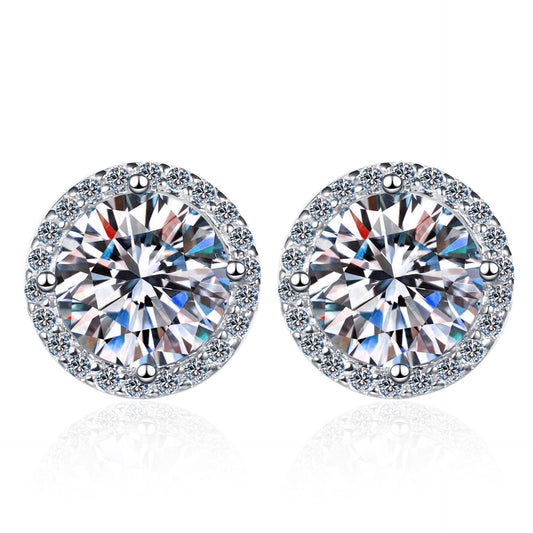 925 Sterling Silver Round Moissanite Bezel-setting Stud Earrings