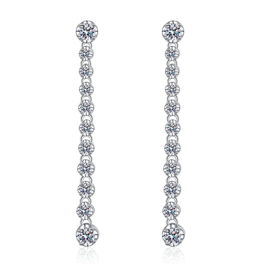 925 Sterling Silver Moissanite Long Tennis Post Earrings