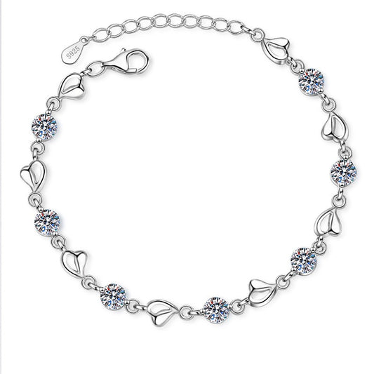 925 Sterling Silver Moissanite Heart Bracelet with Extension Chain for Women Girls