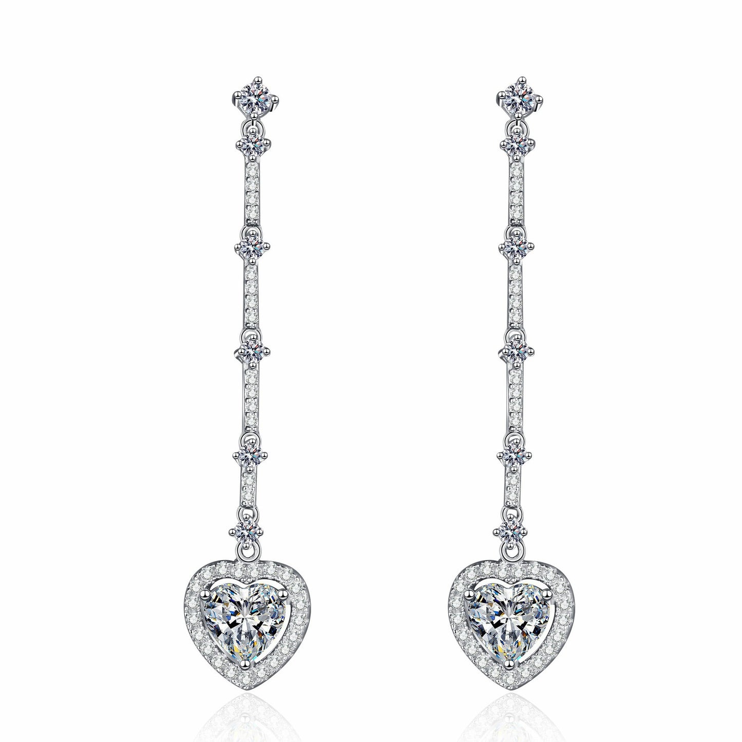 925 Sterling Silver Heart Moissanite Long Post Earrings