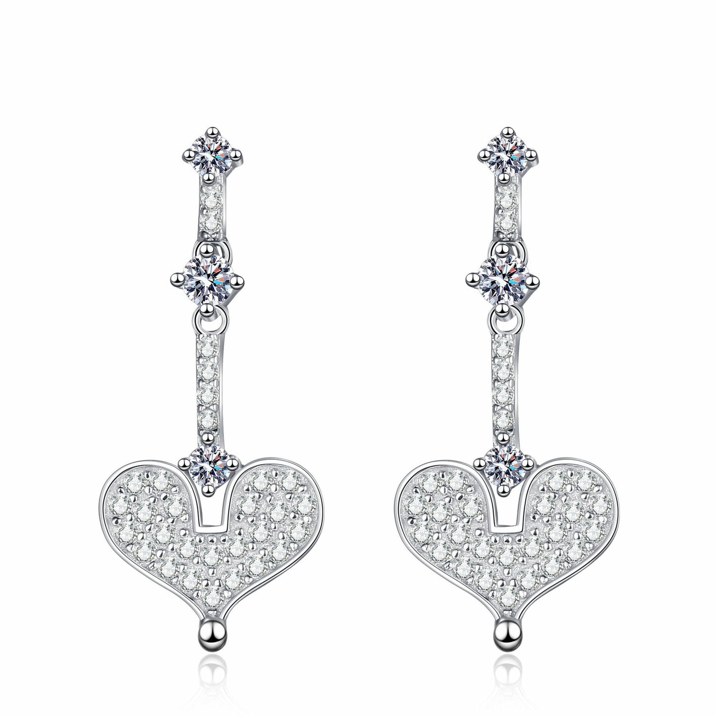 925 Sterling Silver Moissanite Long Heart Post Earrings