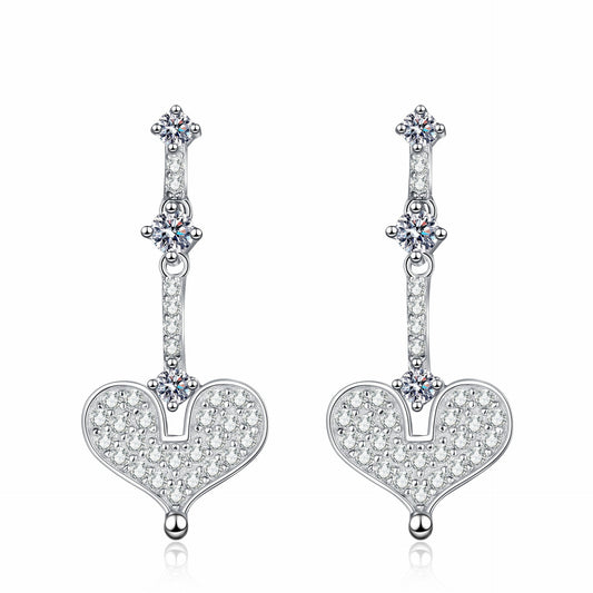 925 Sterling Silver Moissanite Long Heart Post Earrings