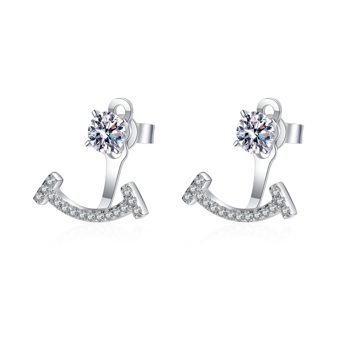 925 Sterling Silver Moissanite Smile Stud Earrings