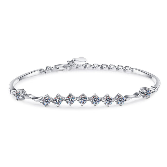 925 Sterling Silver Adjustable Moissanite Bracelet for Women Girl