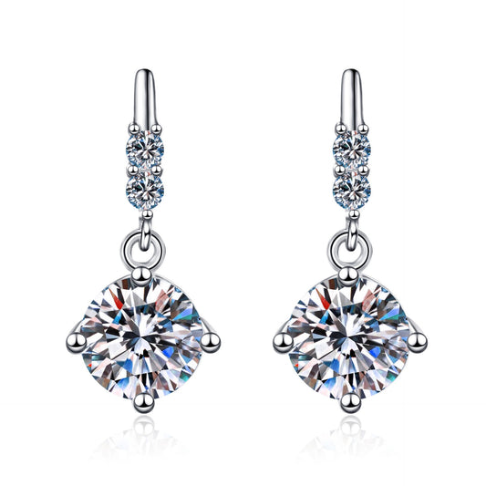 925 Sterling Silver Moissanite Drop Post Earrings