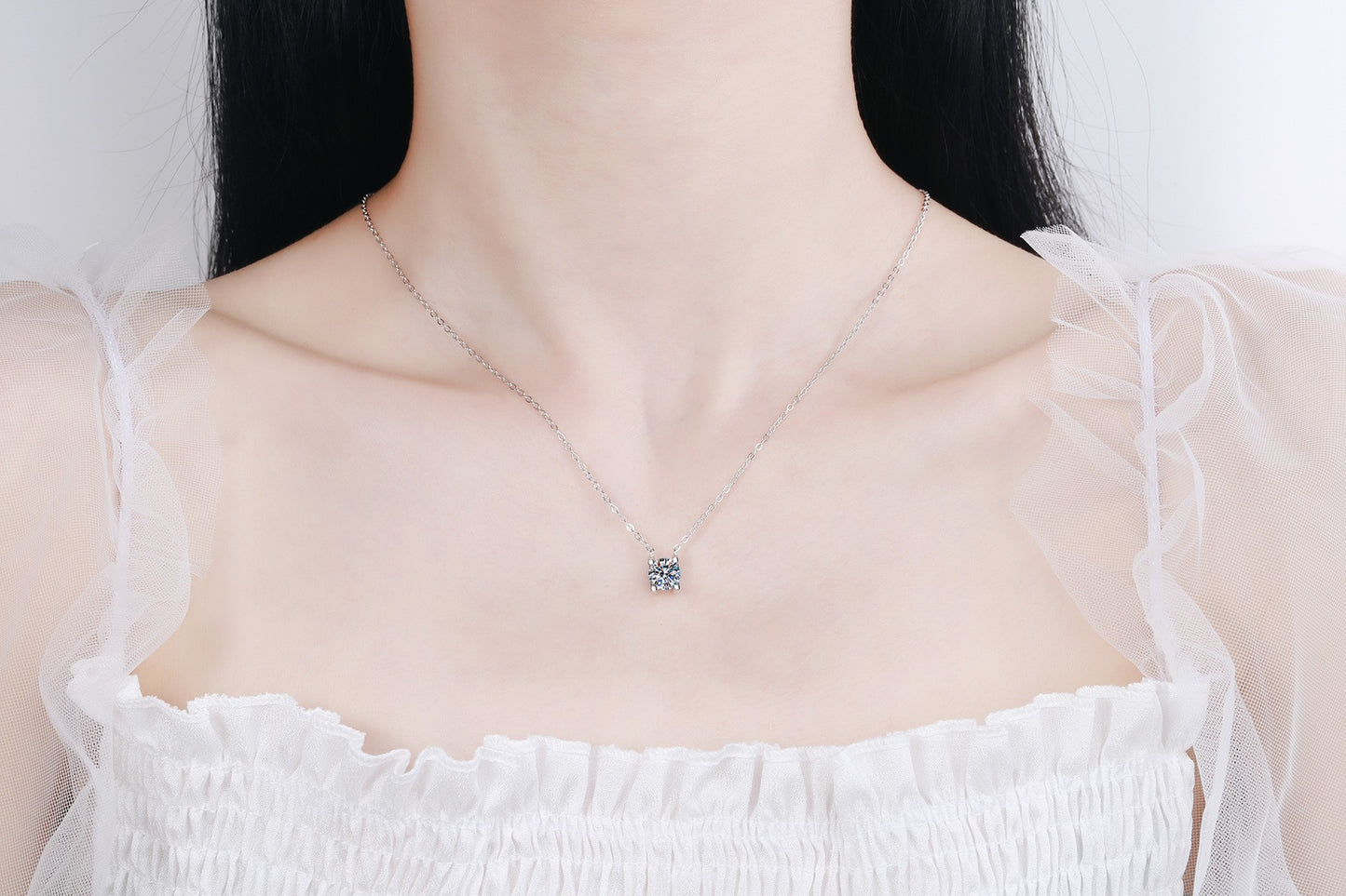 925 Sterling Silver Round Moissanite Dainty Necklace