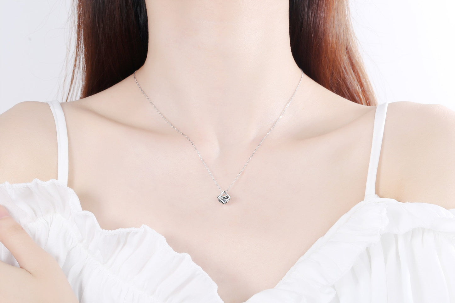 925 Sterling Silver Moissanite Cube Necklace