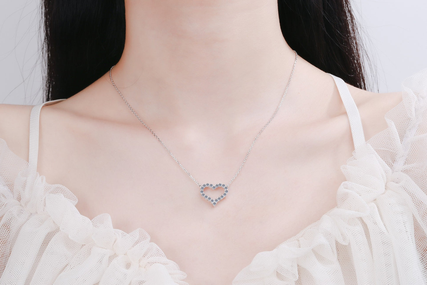 925 Sterling Silver Moissanite Heart Necklace