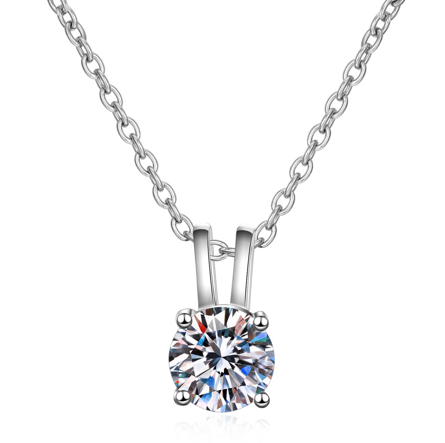 925 Sterling Silver Four Claws Round Moissanite Necklace