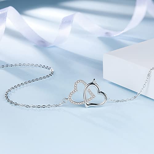 925 Sterling Silver Hearts Necklace with Pendant for Girls Women with Jewellery Box