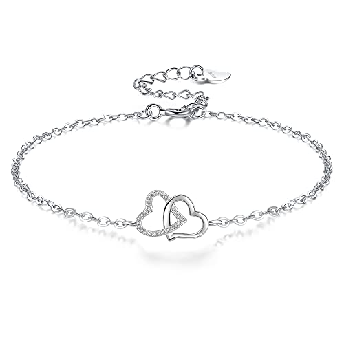 925 Sterling Silver Heart Bracelets Gift for Women Girls with Jewellery Box