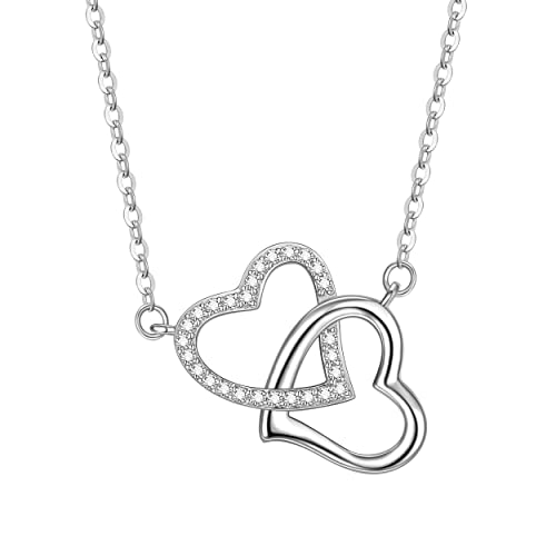 925 Sterling Silver Hearts Necklace with Pendant for Girls Women with Jewellery Box