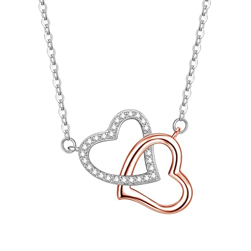 925 Sterling Silver Hearts Necklace with Pendant for Girls Women with Jewellery Box