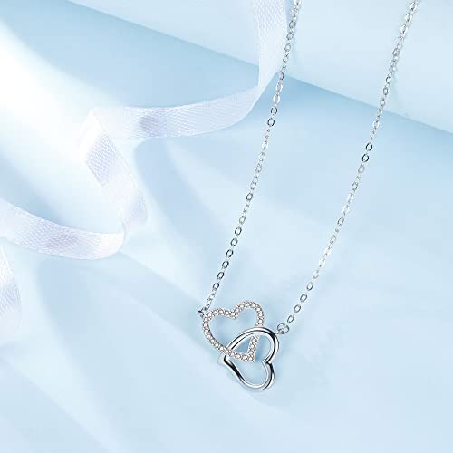 925 Sterling Silver Hearts Necklace with Pendant for Girls Women with Jewellery Box