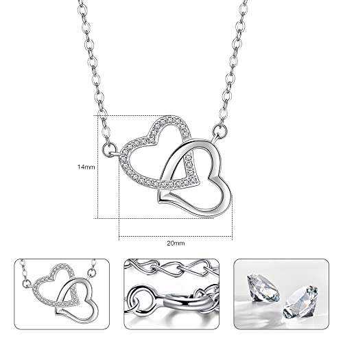 925 Sterling Silver Hearts Necklace with Pendant for Girls Women with Jewellery Box