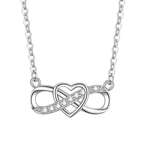 925 Sterling Silver Infinity Necklace Heart Chain with Pendant for Girls Women