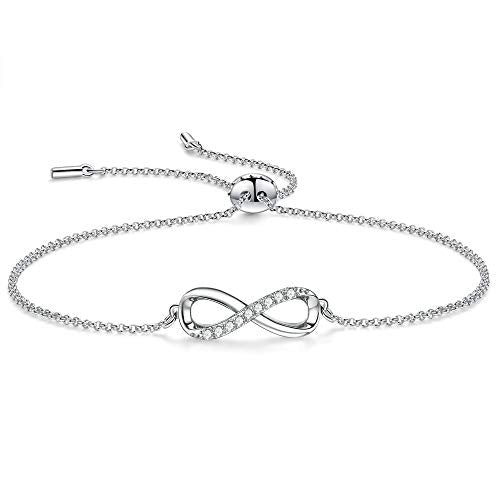 925 Sterling Silver Adjustable Love Infinity Bracelets Jewelry for Women Girls with Gift Box