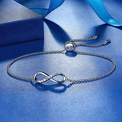 925 Sterling Silver Adjustable Love Infinity Bracelets Jewelry for Women Girls with Gift Box